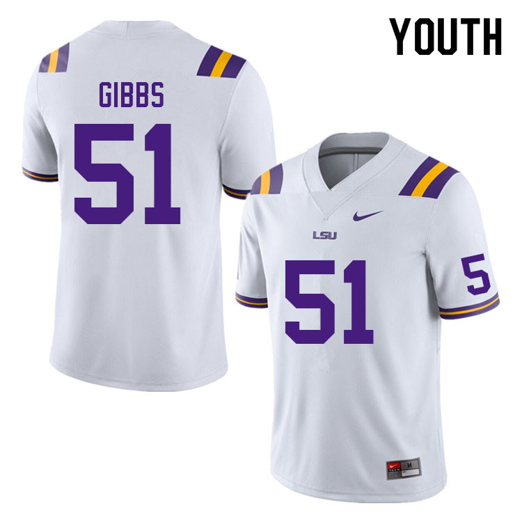 Youth #51 Dylan Gibbs LSU Tigers College Football Jerseys Sale-White